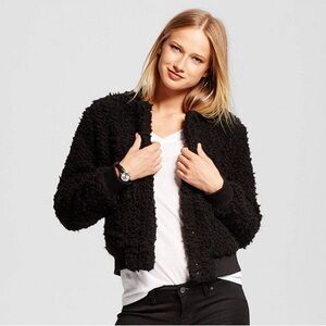 Who what wear black teddy size medium bomber style jacket